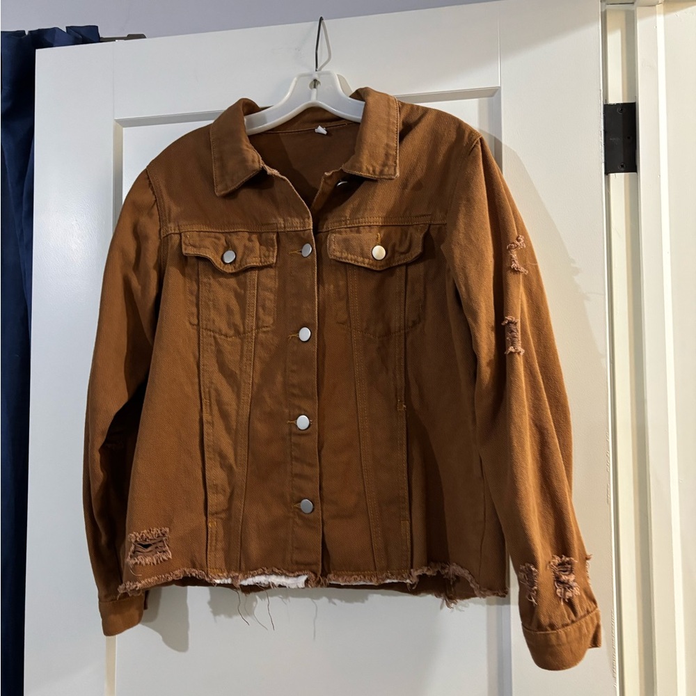 Women's Brown Distressed Denim Jacket